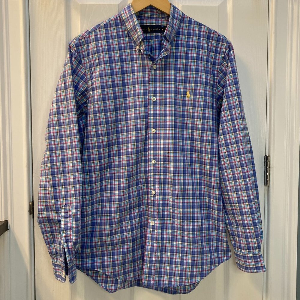 Ralph Lauren Multi Colored Plaid Long Sleeve Button Down Shirt Size Medium
